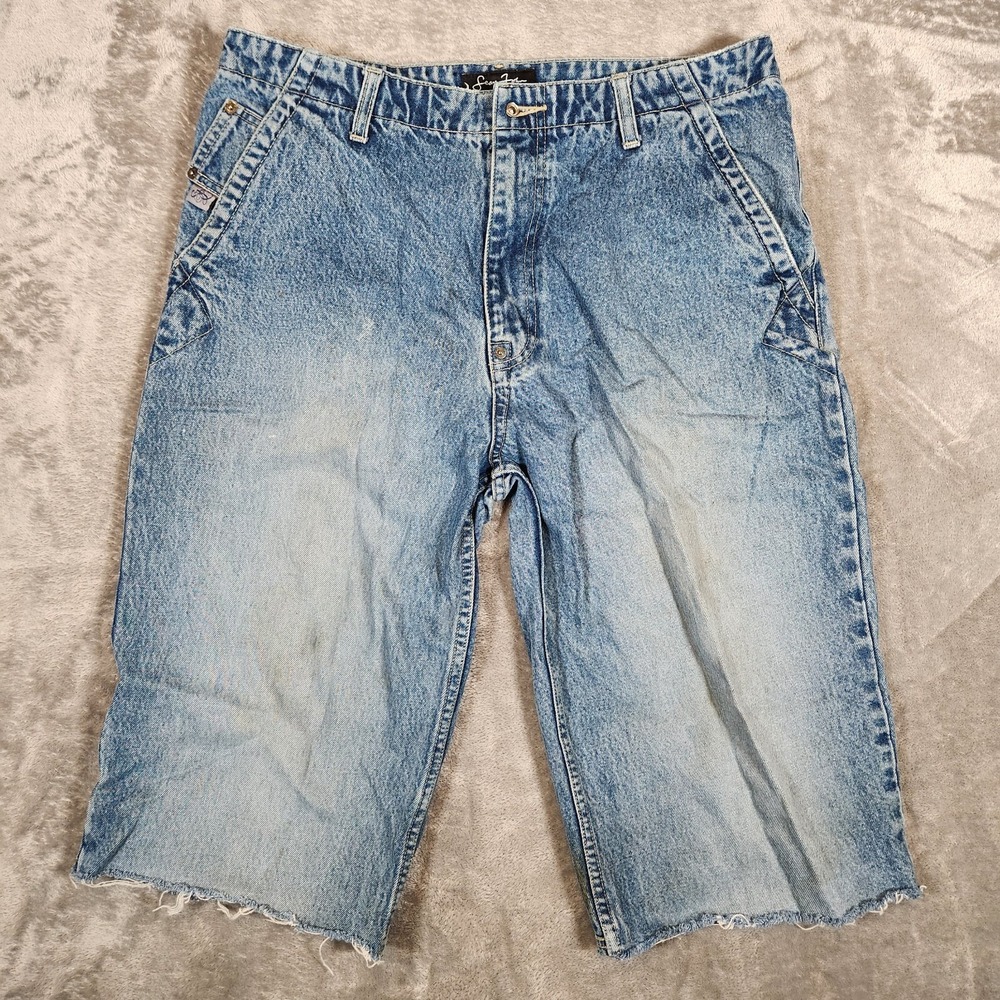 SeanJohn Shorts Men's 35X16 Baggy Hip Hop Jean Blue Distressed Y2K Jorts Skater